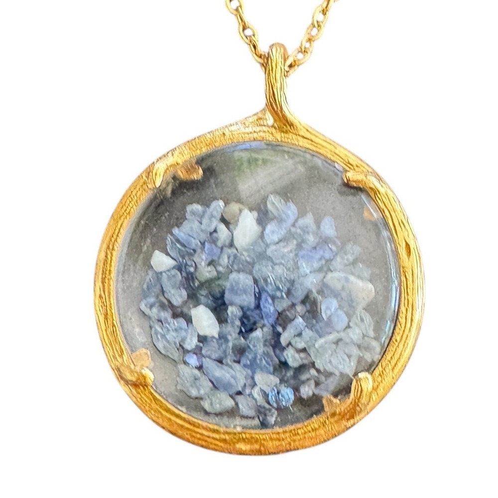 Catherine Weitzman Gold Blue Kyanite Shaker Necklace Round Pendant